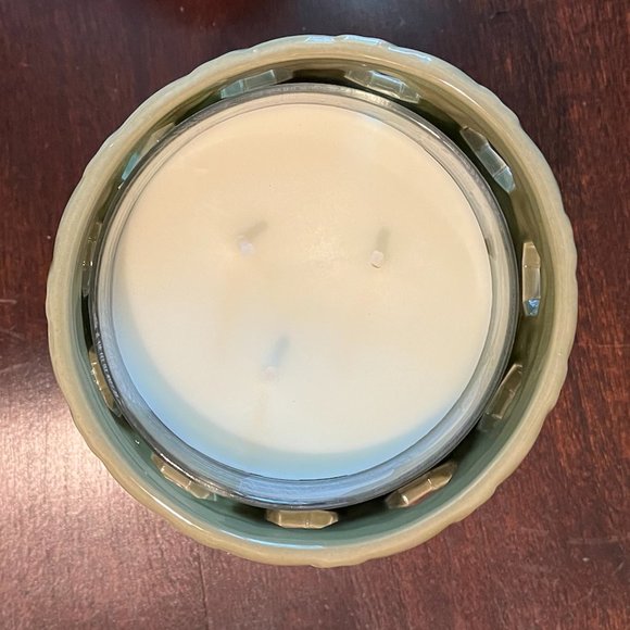 NWOT Green Ceramic Basketweave Candle Sleeve, Holder Sonoma Goods For Life® - Picture 3 of 6